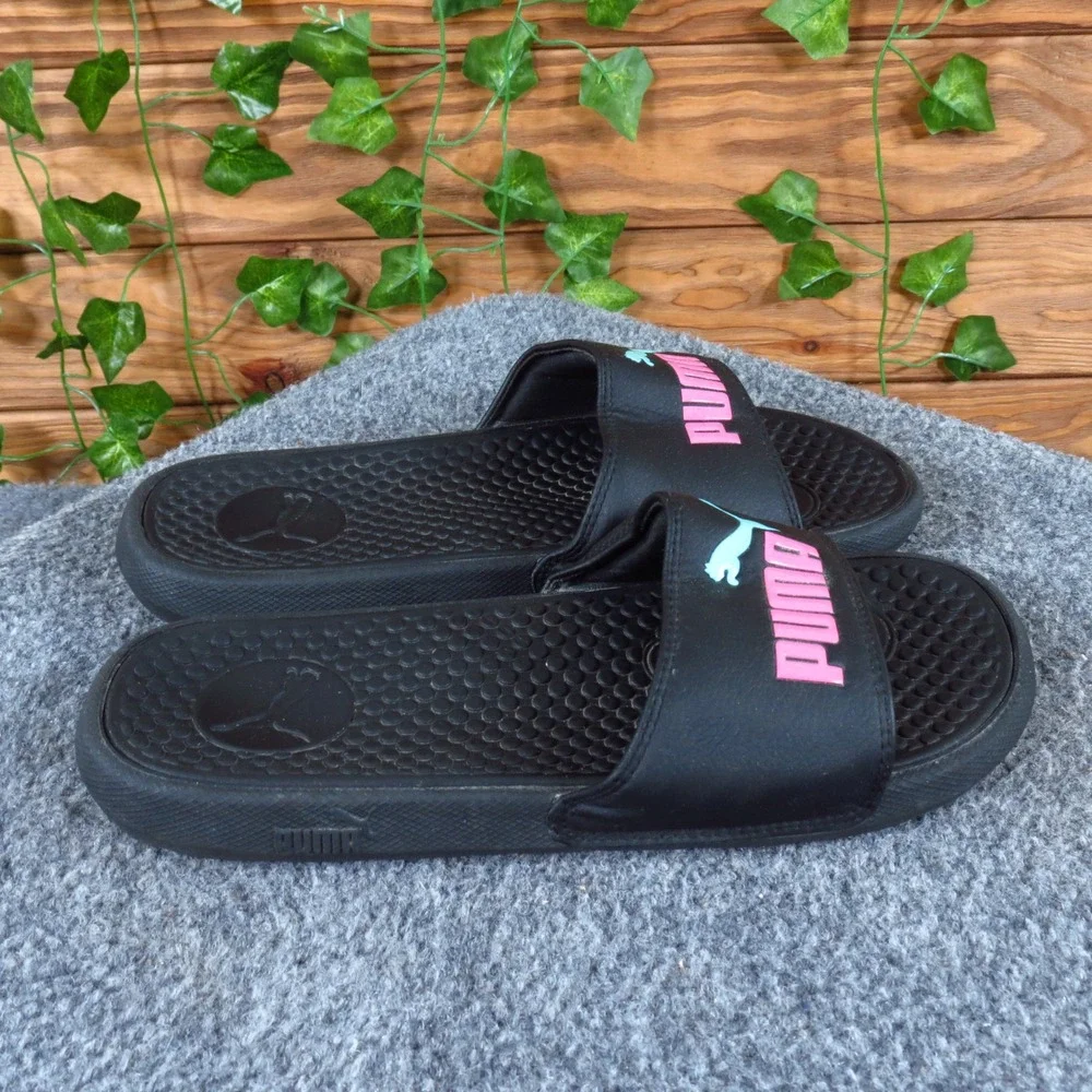 Puma‎ Cool Cat Womens Slide Sandals Size 6 Casual Comfort Black Pink Logo